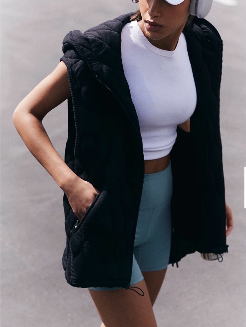 FP Movement by Free People Black Quilted Sleeveless Hooded Vest